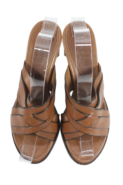 Cole Haan Womens Block Heel Cross Strap Slide Sandals Brown Leather Size 7