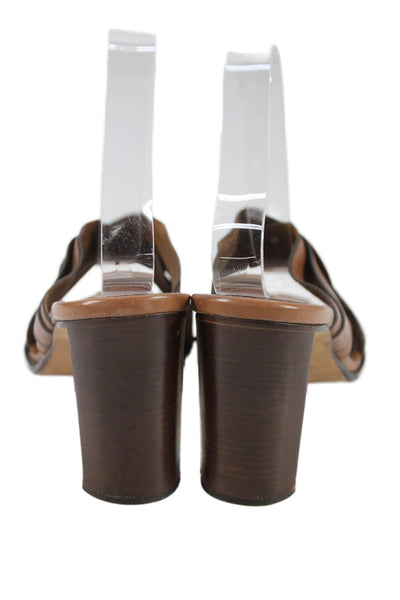Cole Haan Womens Block Heel Cross Strap Slide Sandals Brown Leather Size 7
