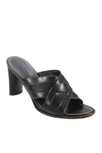 Cole Haan Womens Block Heel Cross Strap Slide Sandals Black Leather Size 7