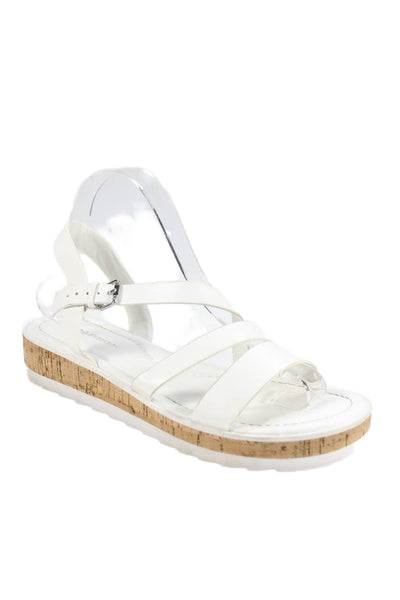 Marc Fisher wOWomens Platform Leather Slingback Sandals White Size 8
