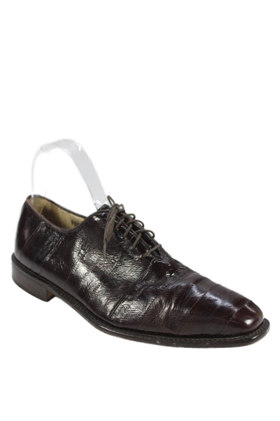 Belvedere Mens Lace Up Round Toe Eel Skin Oxfords Brown Size 8M