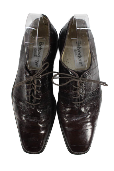 Belvedere Mens Lace Up Round Toe Eel Skin Oxfords Brown Size 8M