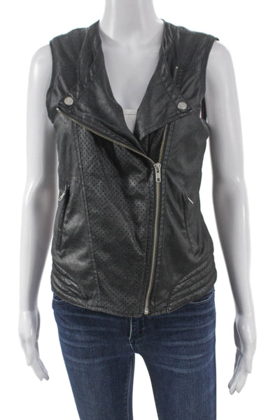 Sanctuary Womens Biker Vest Black Polyurethane Zip Sleeveless Size M