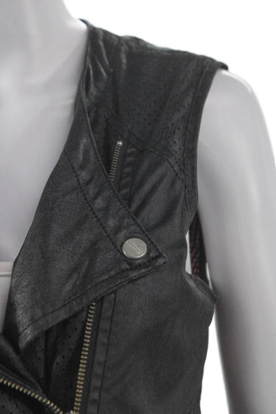 Sanctuary Womens Biker Vest Black Polyurethane Zip Sleeveless Size M