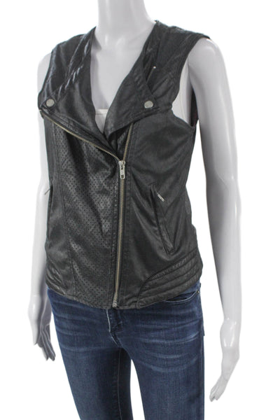 Sanctuary Womens Biker Vest Black Polyurethane Zip Sleeveless Size M