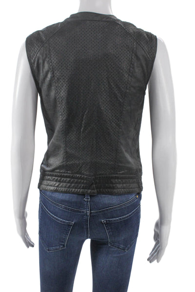 Sanctuary Womens Biker Vest Black Polyurethane Zip Sleeveless Size M