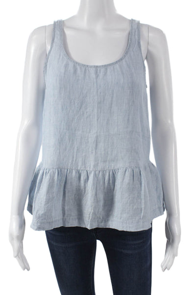 J Brand Womens Blue Linen Basic Tank Scoop Neck Sleeveless Size S