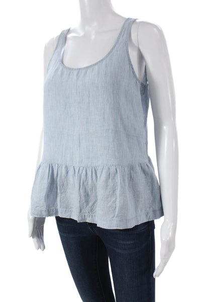 J Brand Womens Blue Linen Basic Tank Scoop Neck Sleeveless Size S