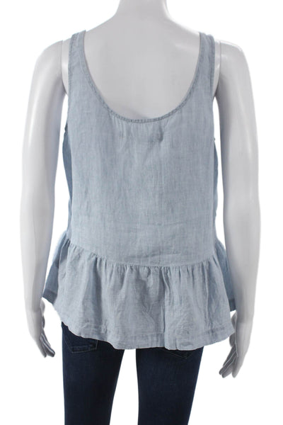 J Brand Womens Blue Linen Basic Tank Scoop Neck Sleeveless Size S