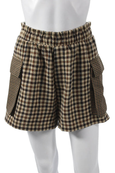 Steve Madden Women Utility Houndstooth Beige Polyester Shorts Size S