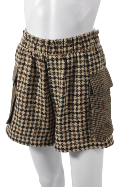 Steve Madden Women Utility Houndstooth Beige Polyester Shorts Size S