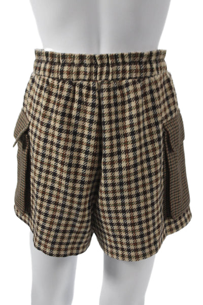 Steve Madden Women Utility Houndstooth Beige Polyester Shorts Size S
