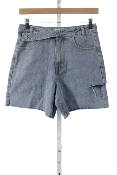 Steve Madden Womens Cut-Off Shorts Blue Cotton Button Solid Summer Size S