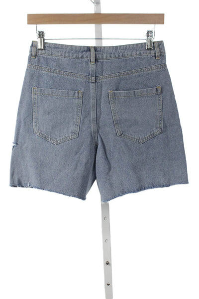 Steve Madden Womens Cut-Off Shorts Blue Cotton Button Solid Summer Size S