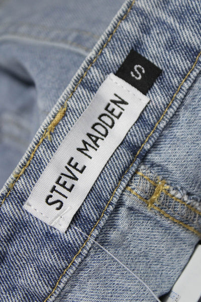 Steve Madden Womens Cut-Off Shorts Blue Cotton Button Solid Summer Size S