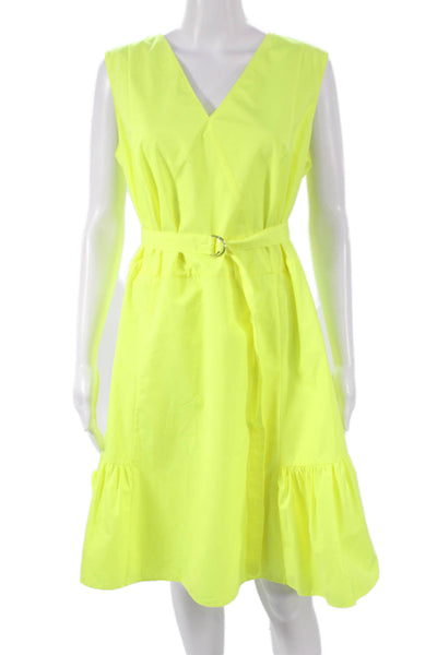 Akris Punto Women Fit & Flare Dress Yellow V-Neck Sleeveless Zip Size 14
