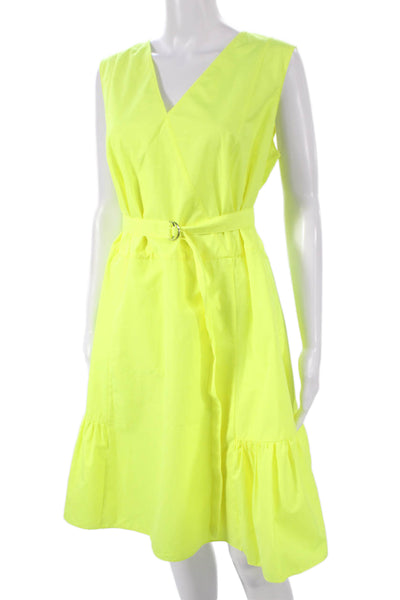 Akris Punto Women Fit & Flare Dress Yellow V-Neck Sleeveless Zip Size 14