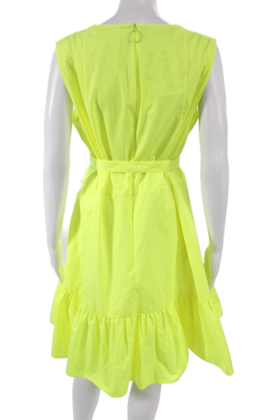 Akris Punto Women Fit & Flare Dress Yellow V-Neck Sleeveless Zip Size 14