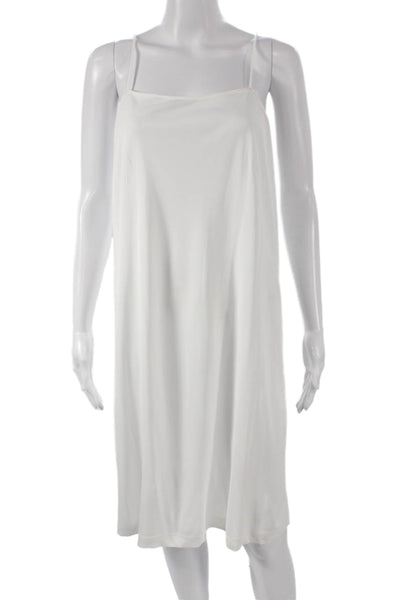Akris Punto Women White Viscose Slip Dress Sq Neck Sleeveless Midi Size 16