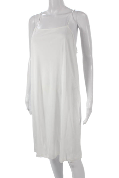 Akris Punto Women White Viscose Slip Dress Sq Neck Sleeveless Midi Size 16