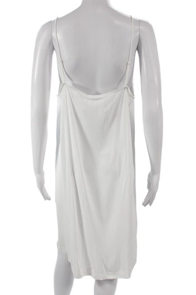 Akris Punto Women White Viscose Slip Dress Sq Neck Sleeveless Midi Size 16