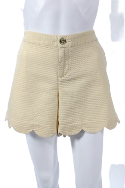 Lilly Pulitzer Womens Mini Shorts Beige Geometric Cotton Button Size 16