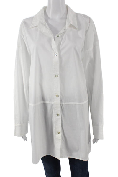 Eileen Fisher Women Tunic Button White Organic Cotton Long Sleeve Size XL