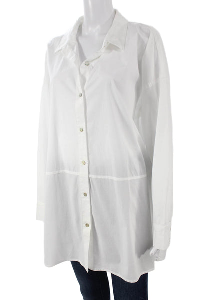 Eileen Fisher Women Tunic Button White Organic Cotton Long Sleeve Size XL