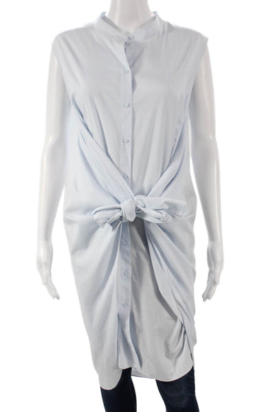 COS Womens Tunic Blouse Sleeveless Collared Button 100% Cotton Blue Size L
