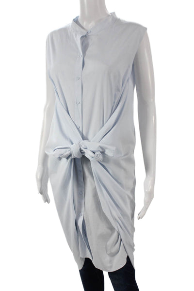 COS Womens Tunic Blouse Sleeveless Collared Button 100% Cotton Blue Size L