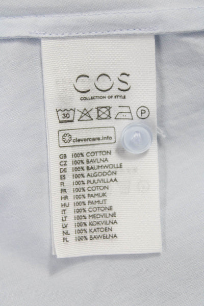 COS Womens Tunic Blouse Sleeveless Collared Button 100% Cotton Blue Size L