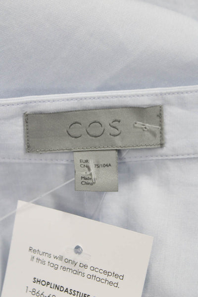 COS Womens Tunic Blouse Sleeveless Collared Button 100% Cotton Blue Size L
