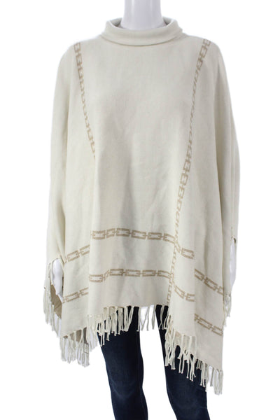J. Mclaughlin Womens Ivory Geometric Turtleneck Cape Sweater Size One