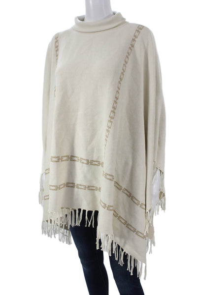 J. Mclaughlin Womens Ivory Geometric Turtleneck Cape Sweater Size One