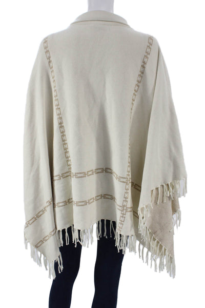 J. Mclaughlin Womens Ivory Geometric Turtleneck Cape Sweater Size One