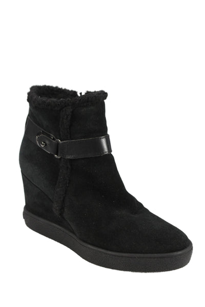 Aquatalia Women's Round Toe Suede Zip Side Wedge Angle Boots Black Size 7.5