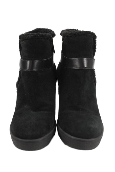 Aquatalia Women's Round Toe Suede Zip Side Wedge Angle Boots Black Size 7.5