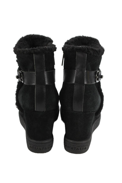 Aquatalia Women's Round Toe Suede Zip Side Wedge Angle Boots Black Size 7.5