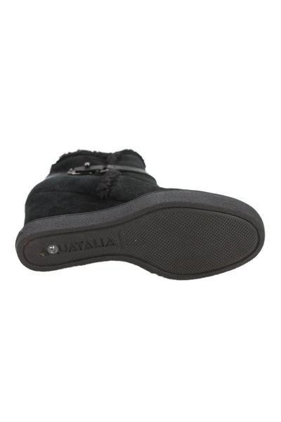 Aquatalia Women's Round Toe Suede Zip Side Wedge Angle Boots Black Size 7.5