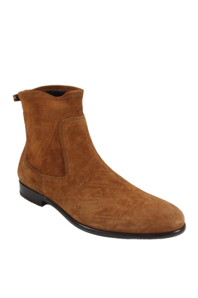 Heschung Women's Suede Leather Pull-On Ankle Boots Cognac Size 6