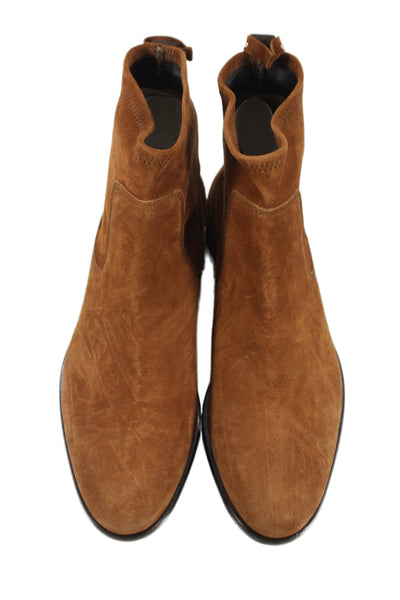 Heschung Women's Suede Leather Pull-On Ankle Boots Cognac Size 6
