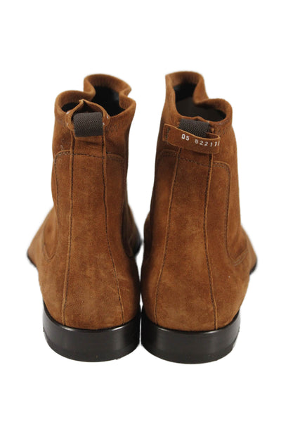 Heschung Women's Suede Leather Pull-On Ankle Boots Cognac Size 6