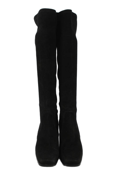 Stuart Weitzman Women's Square Toe Block Heel Knee High Boots Black Size 7.5