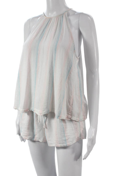 Bella Dahl Women Multicolor Linen Halter Striped Sleeveless Pajama Set Size XS