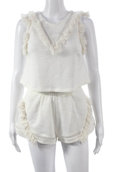 Suboo Women Set White V-Neck Sleeveless Button Cotton Blend Size 0
