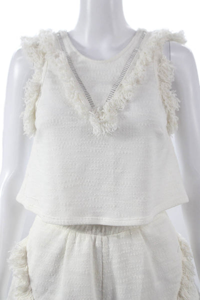Suboo Women Set White V-Neck Sleeveless Button Cotton Blend Size 0