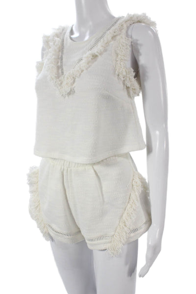 Suboo Women Set White V-Neck Sleeveless Button Cotton Blend Size 0