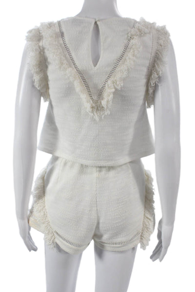Suboo Women Set White V-Neck Sleeveless Button Cotton Blend Size 0