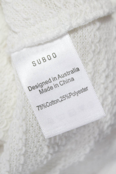 Suboo Women Set White V-Neck Sleeveless Button Cotton Blend Size 0