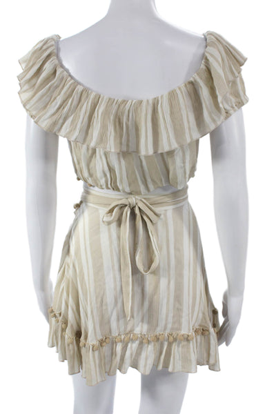 Lovers + Friends Women Beige Striped Off Shoulder Short Sleeve Set Size XS